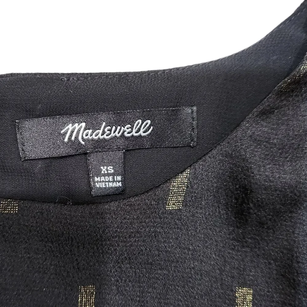 Madewell Black/Gold Metallic Jacquard Puff-Sleeve Blouse Excellent!! XS